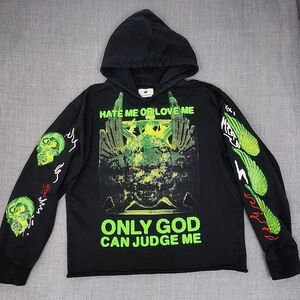 Maison Noir Judgement Graphic Skull Design Embroidered Black Hoodie. Medium